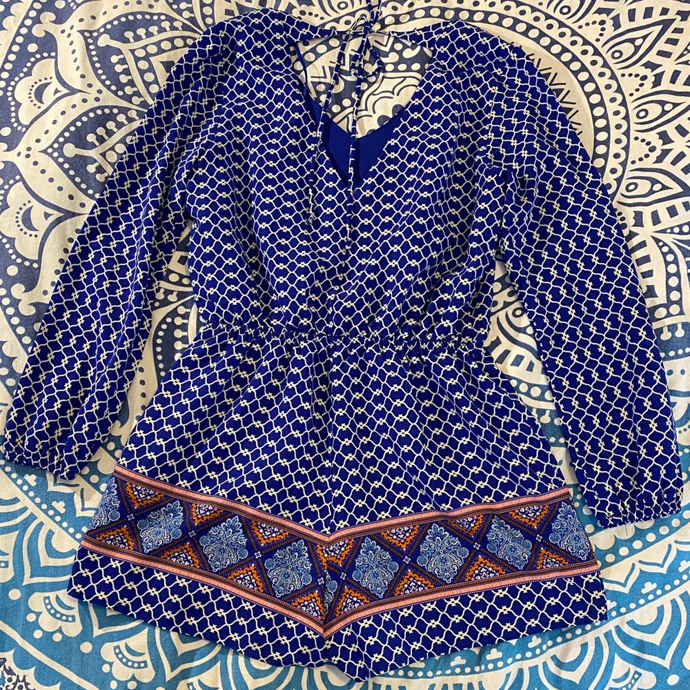 GORGEOUS BLUE ROMPER BY ONE CLOTHING BLUE MOROCCAN BOHO SIZE M MEDIUM EUC 107